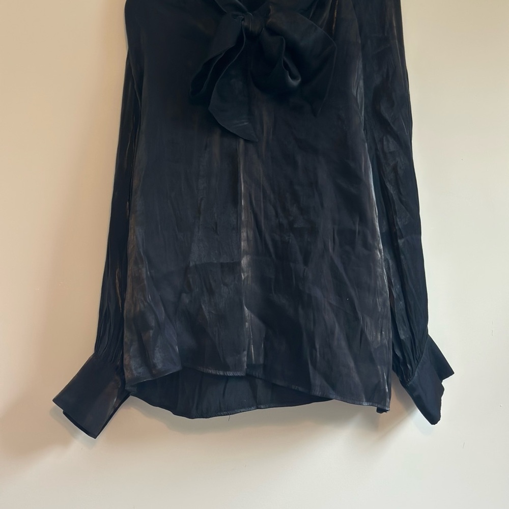 SHEIN Black Long Sleeve Blouse with Tie Front and Peter Pan Collar